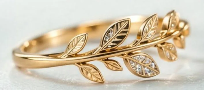 Gouden leaf ring met fijne bladeren